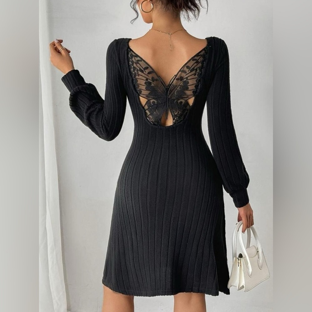 Butterfly Back Ribbed Square Neck Dress - Picture 3 of 3